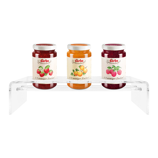 Transparent display stand for 3 x 250 g or 220 g jars