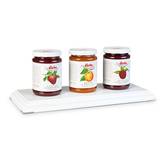 White display stand for 3 x 450 g or 500 g jars