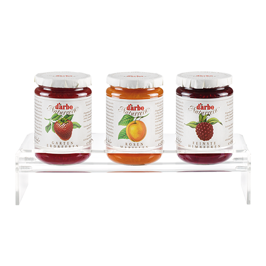 Transparent display stand for 3 x 450 g or 500 g jars – Darbo-Shop