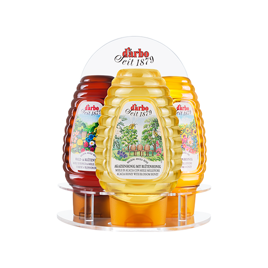 „Transparente Linie“ Aufsteller für 3 x 500 g Honigspender